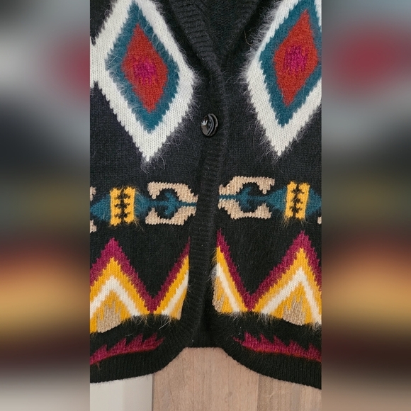 RAFAELLA Vintage wool/rabbits hair shawl collar open front printed cardigan. MED - Picture 2 of 9